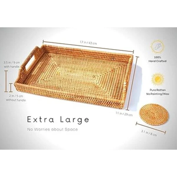 Large Rattan Tray with Rattan Coasters Premium Flat_3