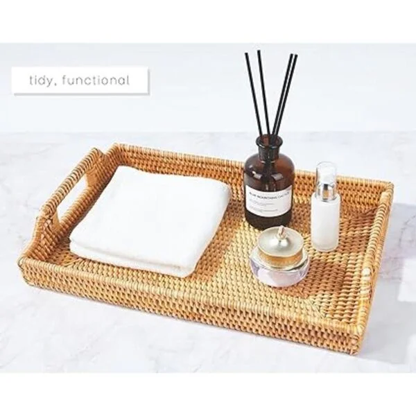 Large Rattan Tray with Rattan Coasters Premium Flat_2