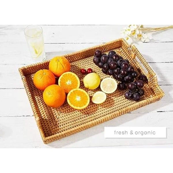 Large Rattan Tray with Rattan Coasters Premium Flat_7