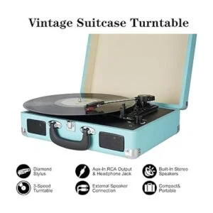 Reproductor de discos de vinilo maleta de 3 velocidades_2