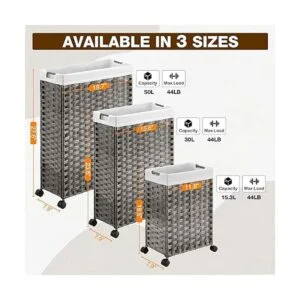 Greenstell Cesta de lavandería con ruedas cesta delgada_7