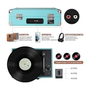 Reproductor de discos de vinilo maleta de 3 velocidades_5