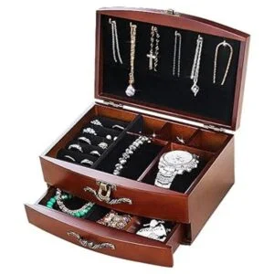 Joyero de madera maciza organizador de joyería para_2