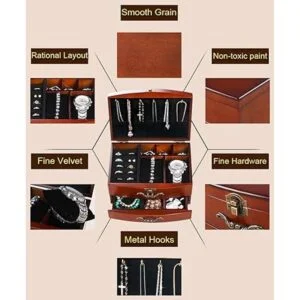 Joyero de madera maciza organizador de joyería para_5