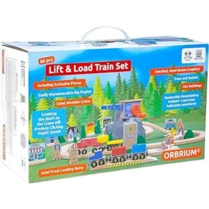 ORBRIUM Juego de tren de madera de elevación y carga con_4