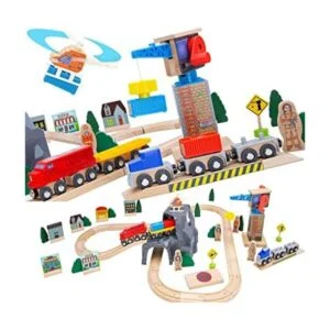 ORBRIUM Juego de tren de madera de elevación y carga con_1