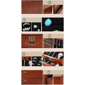 Joyero de madera maciza organizador de joyería para_4