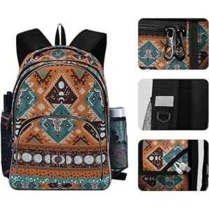 ALAZA Patrón geométrico indio tribal azteca con calaveras_3