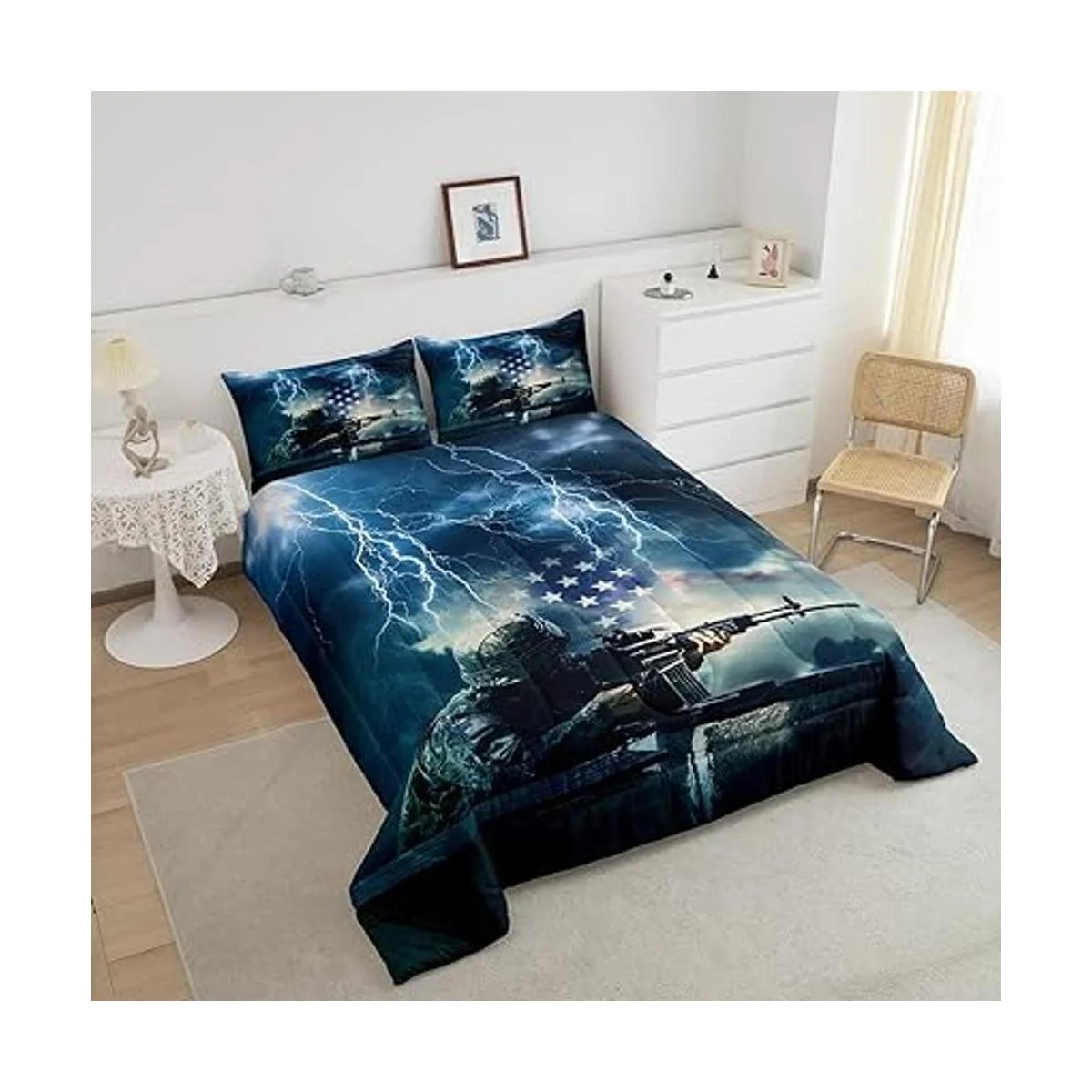 Juego de edredón con diseño de soldado de camuflaje_3