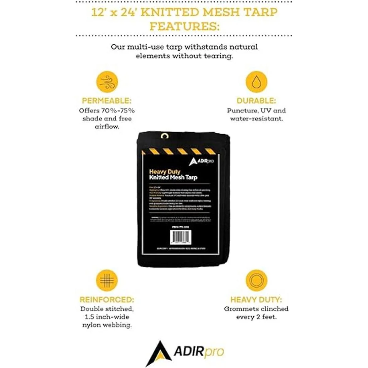AdirPro Lona de malla de punto resistente 10 x 12 pies_2