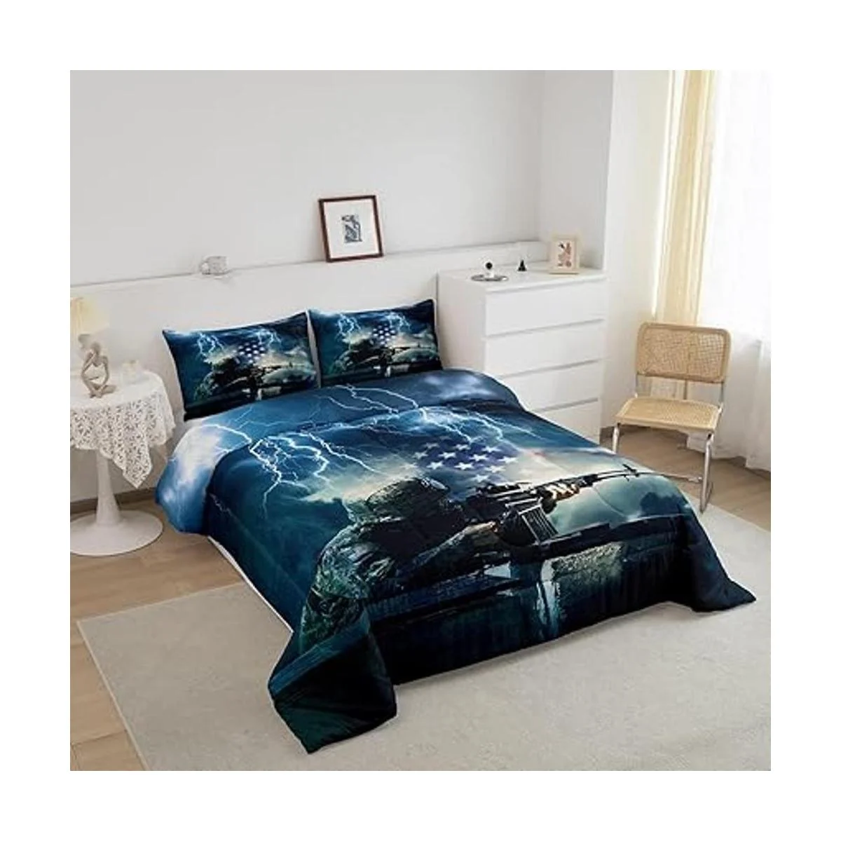 Juego de edredón con diseño de soldado de camuflaje_2