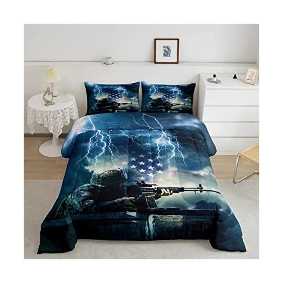 Juego de edredón con diseño de soldado de camuflaje_1