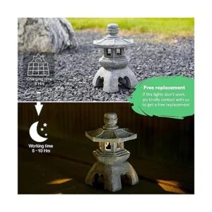 Nacome Estatua de jardín con farol solar de pagoda_4
