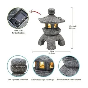 Nacome Estatua de jardín con farol solar de pagoda_3