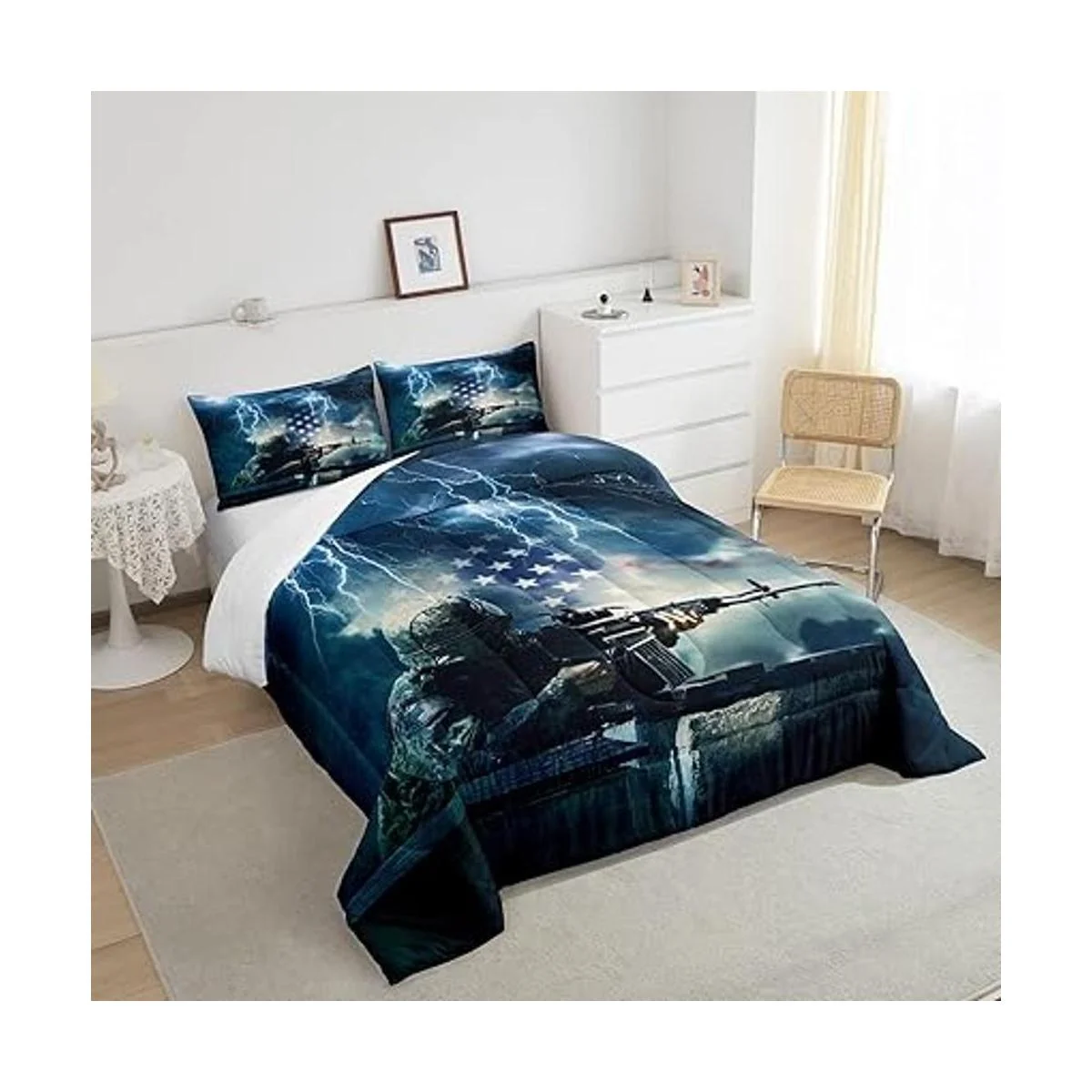 Juego de edredón con diseño de soldado de camuflaje_4