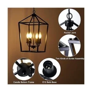 Lámpara de araña de hierro con 4 luces color negro granja_4