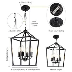 Lámpara de araña de hierro con 4 luces color negro granja_3