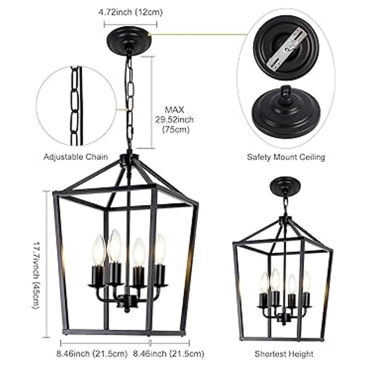 Lámpara de araña de hierro con 4 luces color negro granja_3