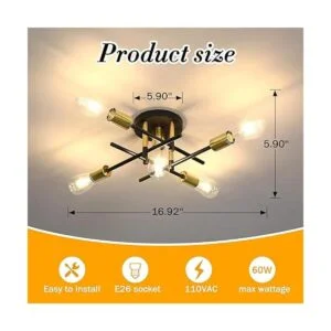 UOFUS Lámpara de techo semiempotrada de 5 luces mate con_2