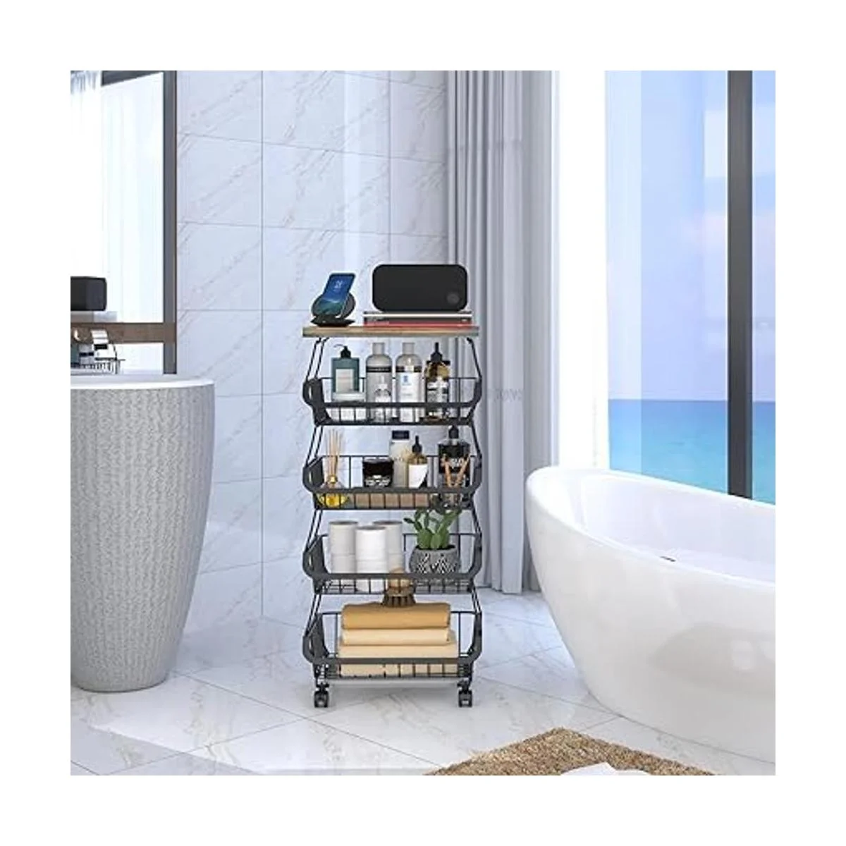 CHLORYARD Cesta de frutas con tapa de madera para cocina_4