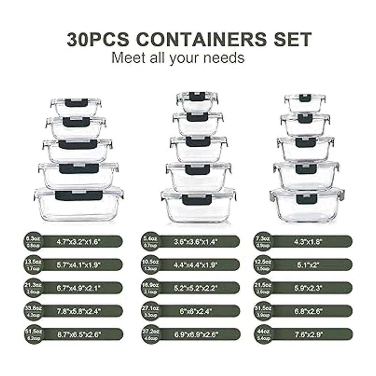 Juego de 30 recipientes de vidrio para almacenamiento de_2