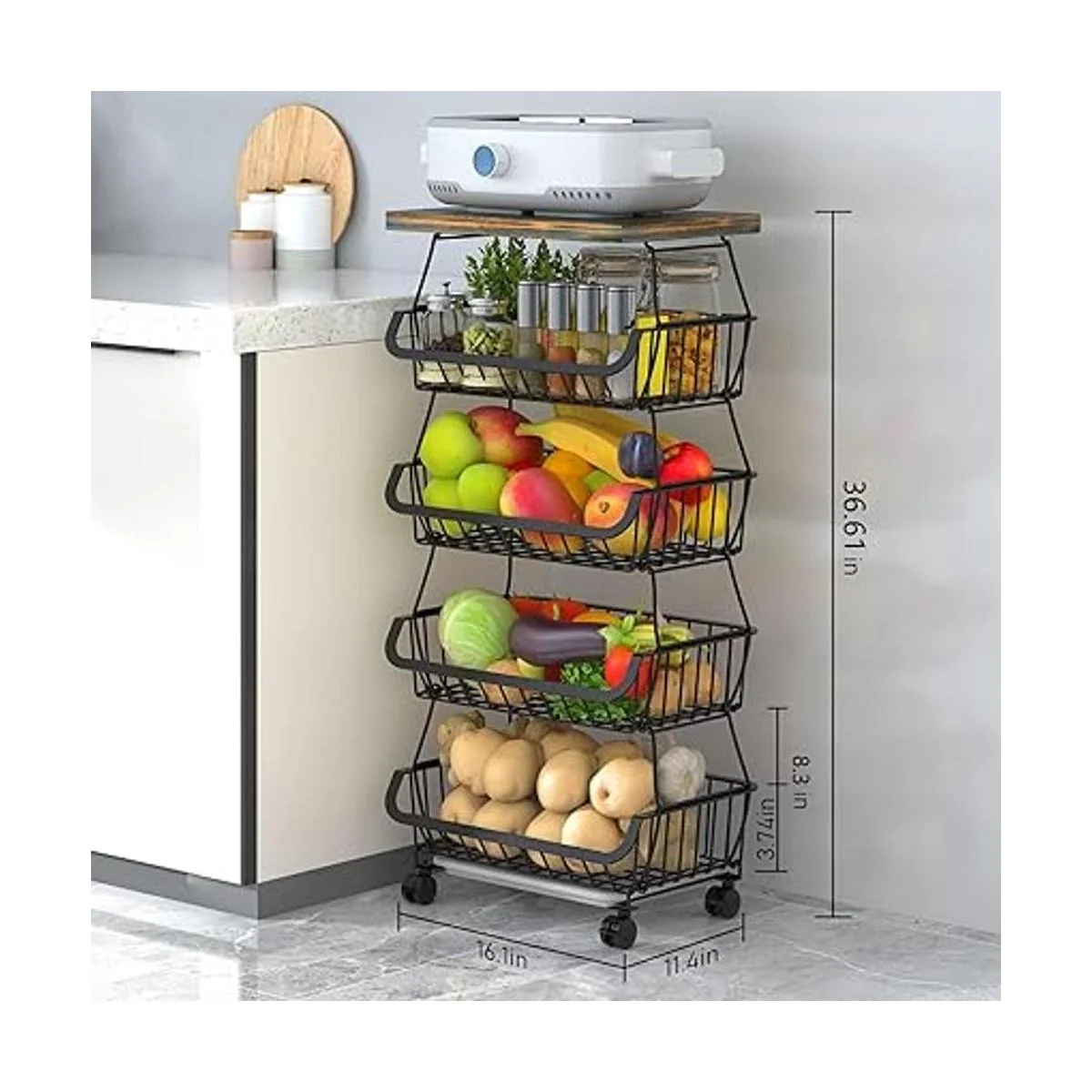 CHLORYARD Cesta de frutas con tapa de madera para cocina_5