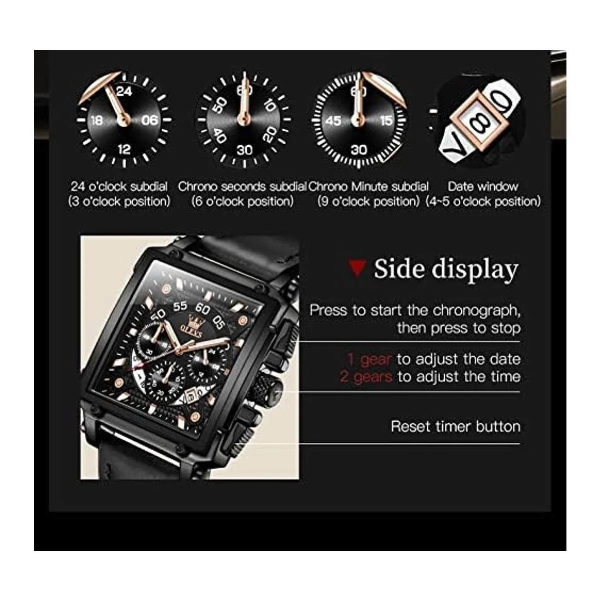 OLEVS Reloj de pulsera de cuero para hombre con resistente_3