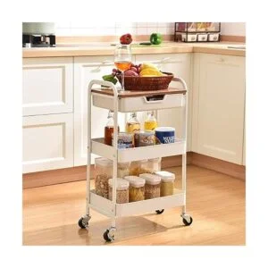 TOOLF Carrito rodante de 3 niveles con tabla de madera y_6