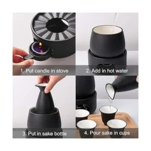 Bgbg Juego de sake de cerámica con bandeja de bambú juego_5