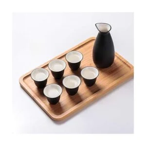 Bgbg Juego de sake de cerámica con bandeja de bambú juego_3