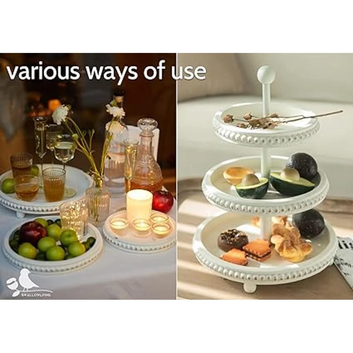 SwallowLiving Bandeja de 3 niveles bandeja blanca de tres_4