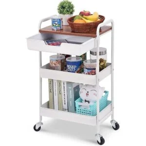 TOOLF Carrito rodante de 3 niveles con tabla de madera y_1