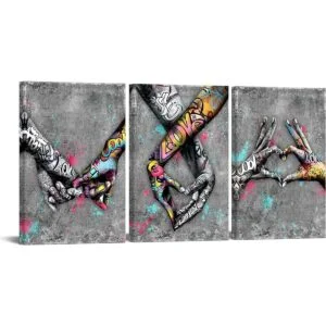 Lienzo de 3 piezas de arte callejero diseño de corazón_1
