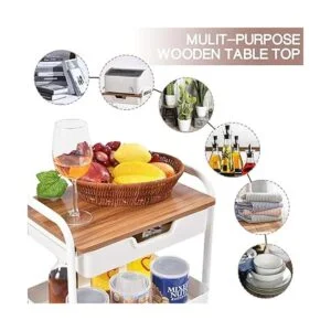 TOOLF Carrito rodante de 3 niveles con tabla de madera y_3