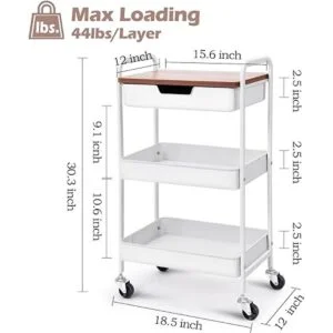 TOOLF Carrito rodante de 3 niveles con tabla de madera y_5