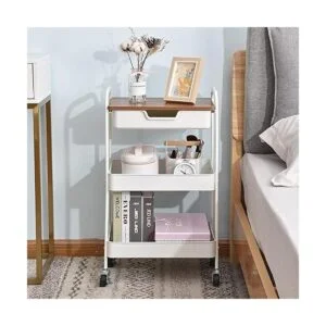 TOOLF Carrito rodante de 3 niveles con tabla de madera y_2