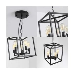 Lanhall Lámpara de araña rústica industrial de 4 luces_6