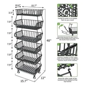 Cesta de frutas de 6 niveles para cocina carrito de_5