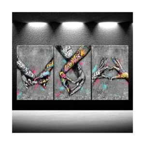 Lienzo de 3 piezas de arte callejero diseño de corazón_2