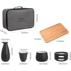 Bgbg Juego de sake de cerámica con bandeja de bambú juego_6