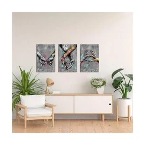 Lienzo de 3 piezas de arte callejero diseño de corazón_4