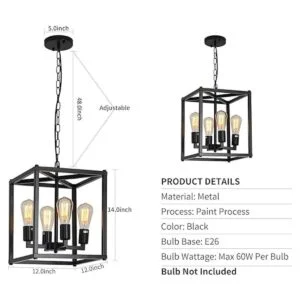 Lanhall Lámpara de araña rústica industrial de 4 luces_4