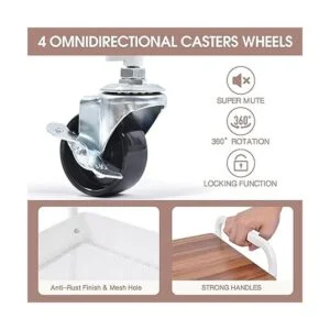 TOOLF Carrito rodante de 3 niveles con tabla de madera y_4