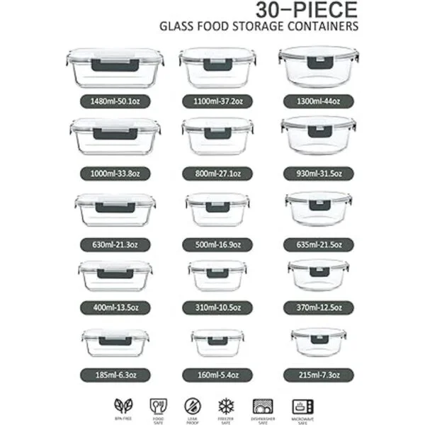 30 recipientes de vidrio para almacenamiento de alimentos_2