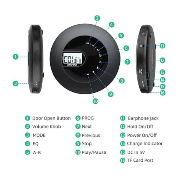 Reproductor de CD portátil recargable portátil para_6