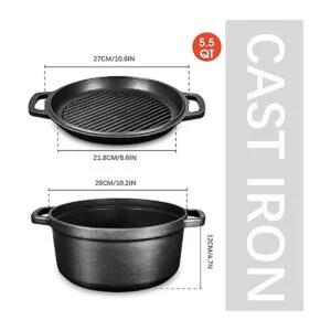 Horno holandés 2 en 1 de hierro fundido presazonado de_5