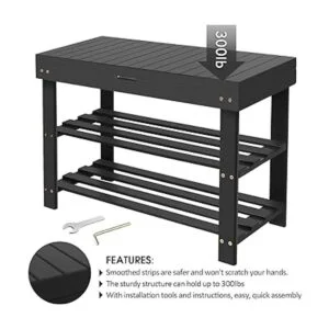 Banco de zapatero para entrada banco pequeño de bambú de_7