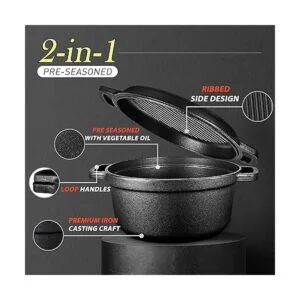 Horno holandés 2 en 1 de hierro fundido presazonado de_2