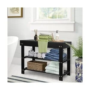 Banco de zapatero para entrada banco pequeño de bambú de_5