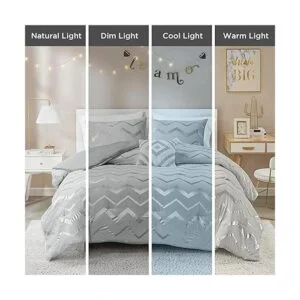 Codi Juego de edredón color gris y plateado con estampado_2